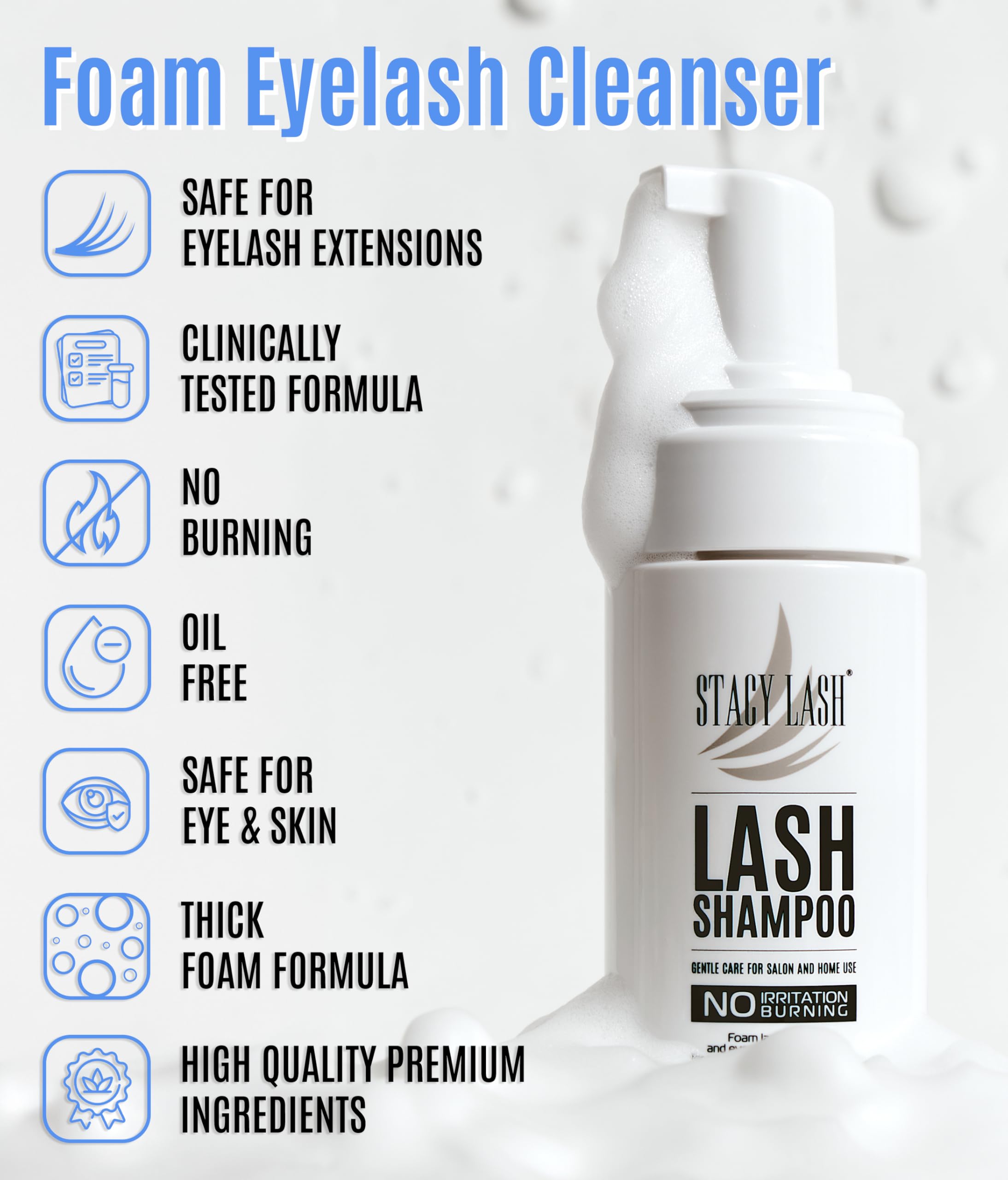 STACY LASH Lash Shampoo 50ml+ Eyelash Growth Serum Cleaning Kit of Eye Makeup Remover (Cleanser) + Brush & Eyelash Serum for Eyelash Growth and Thickness